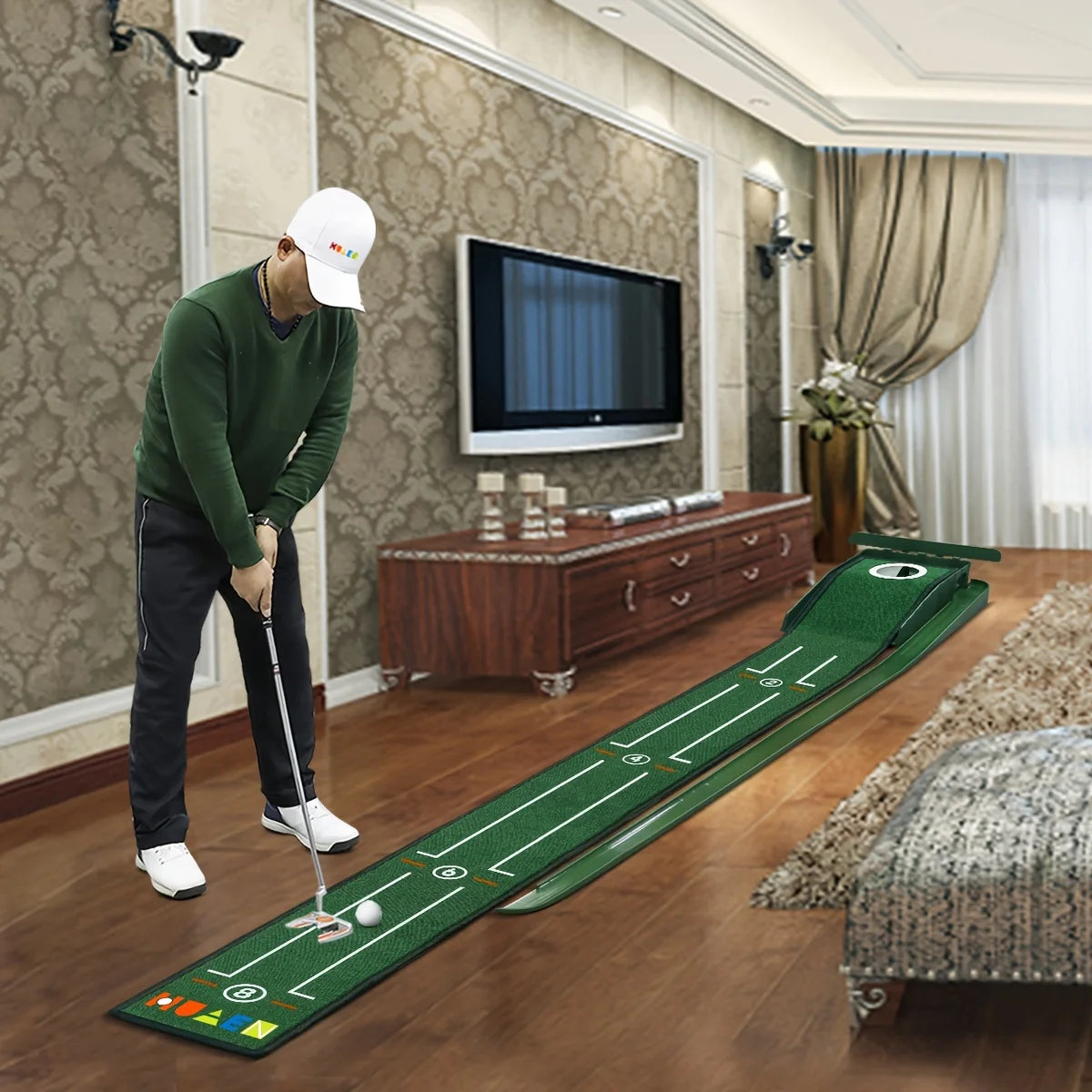 ⭐ Premium Indoor Golf Putting Mat | 2.4m Auto Ball Return Training System