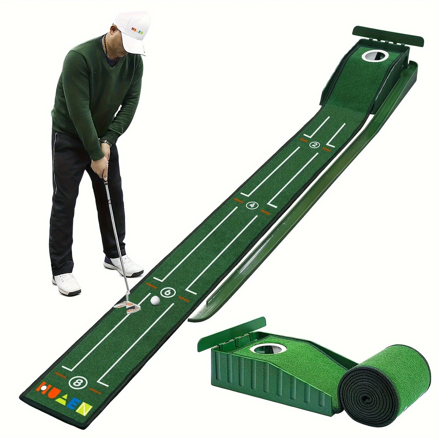 ⭐ Premium Indoor Golf Putting Mat | 2.4m Auto Ball Return Training System